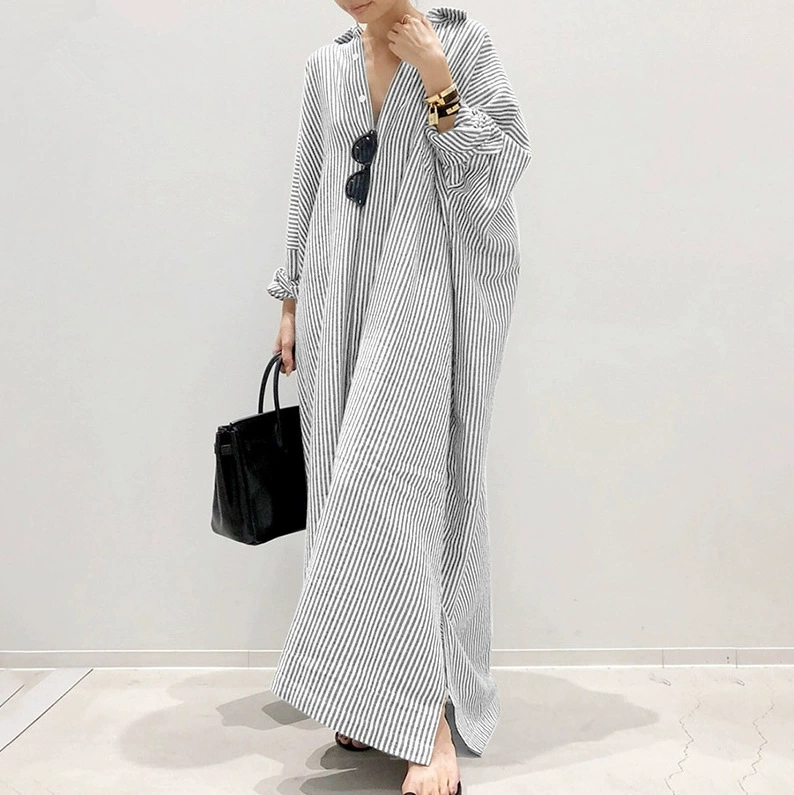 Relaxed Oversized Striped Shirt Dress