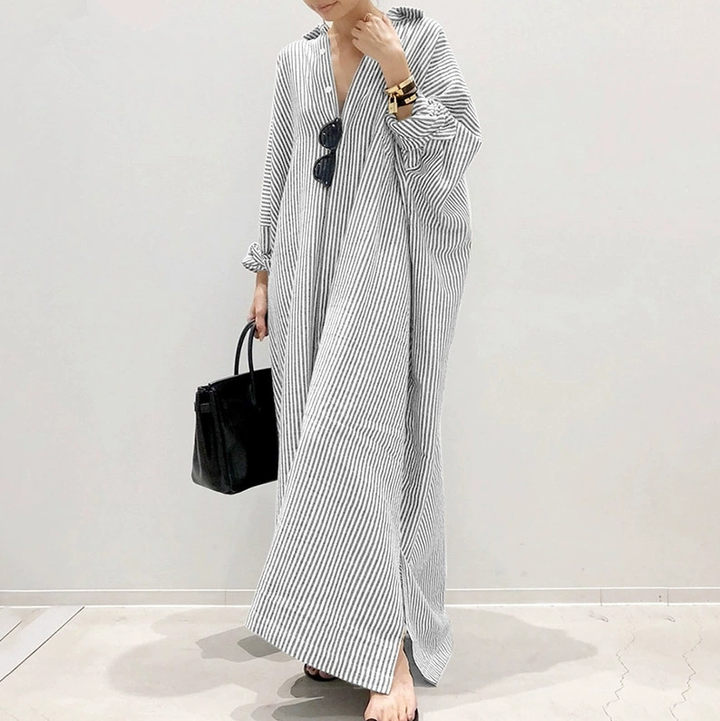 Relaxed Oversized Striped Shirt Dress