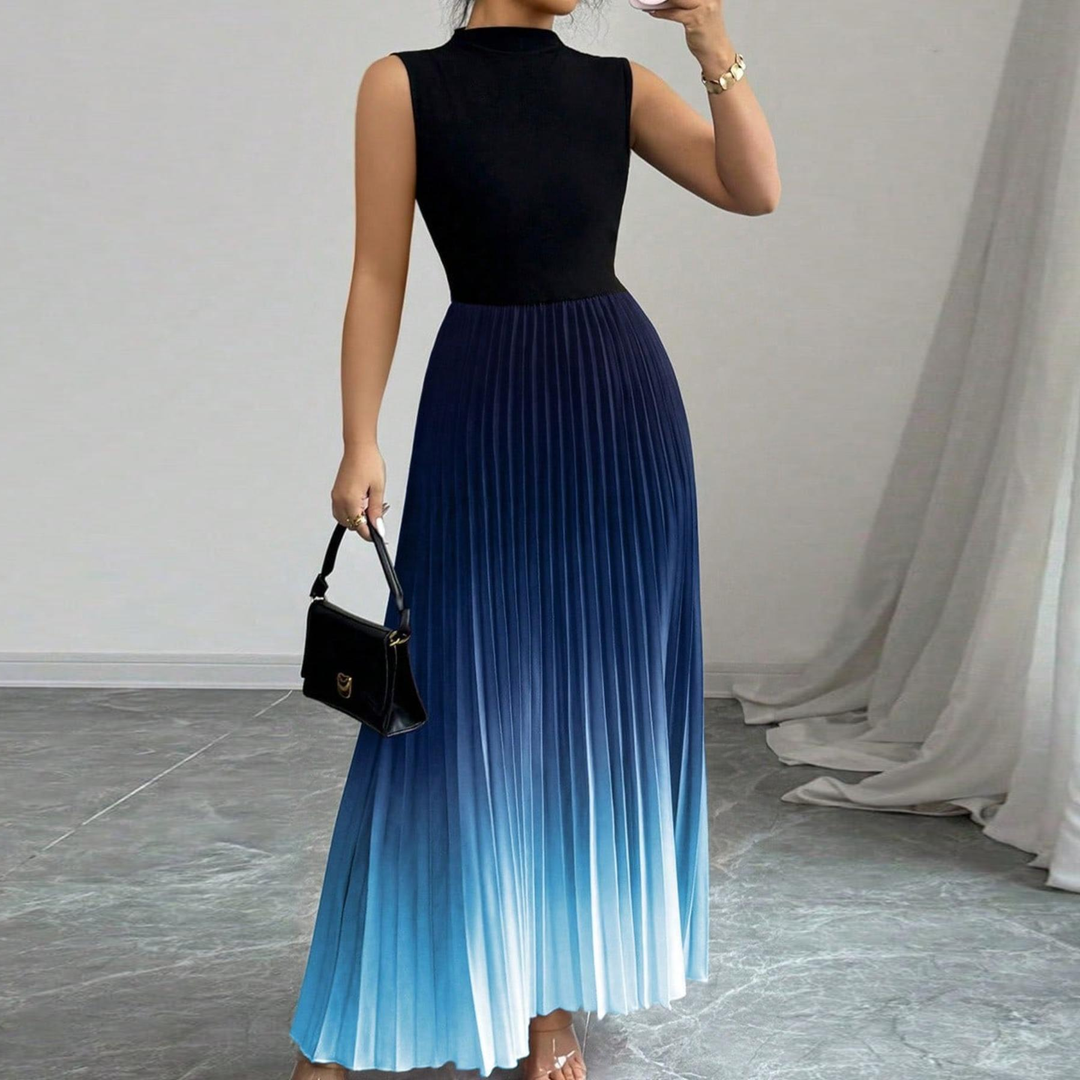Gradient Pleated Sleeveless Maxi Dress
