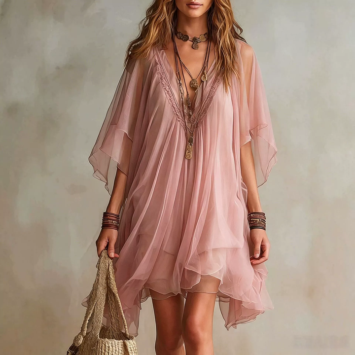 V-neck chiffon beach dress