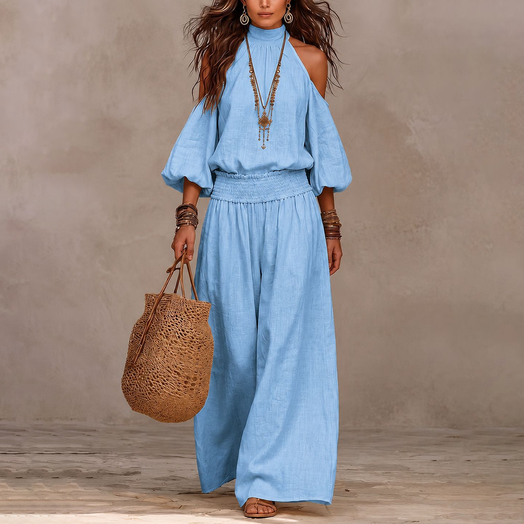Boho Cold Shoulder Wide Leg Pants Set