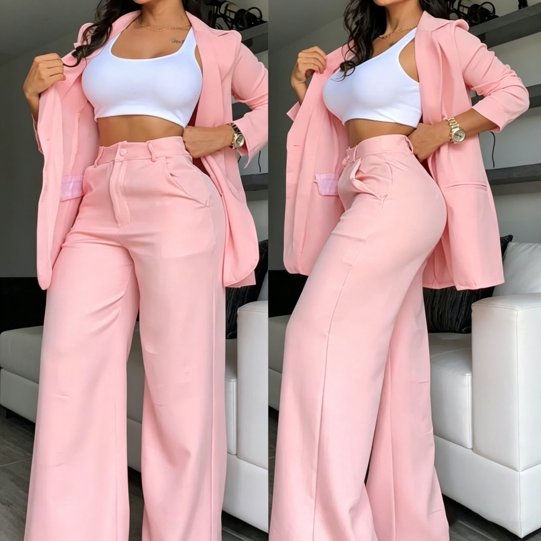 Chic Blazer &amp; Wide-Leg Pants Set
