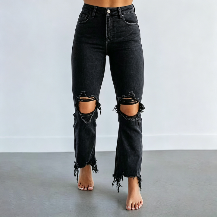 High Waist Distressed Flare Jeans