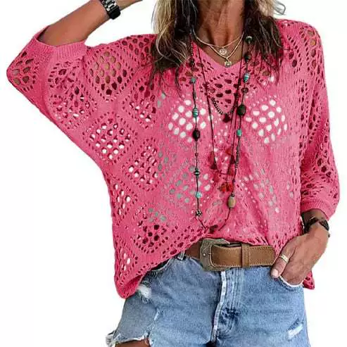 Open Knit Batwing Sleeve Cover-Up