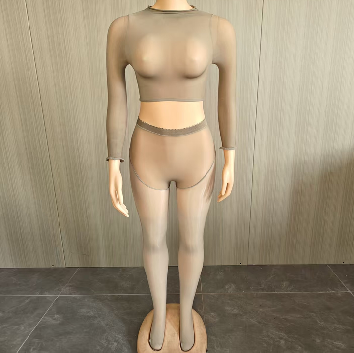Women’s Glossy Sheer 2-Piece Set – Crop Top &amp; Leggings