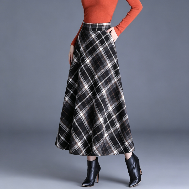 Women’s High-Waisted Plaid A-Line Skirt