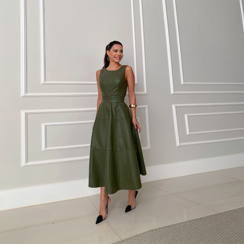 Elegant Faux Leather Midi Dress