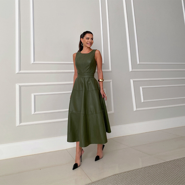 Elegant Faux Leather Midi Dress