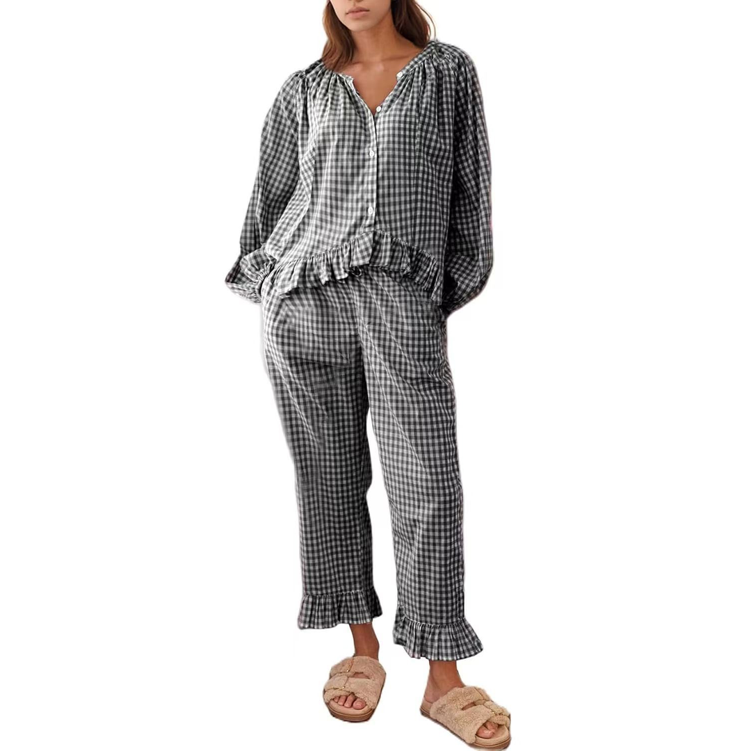 French Gingham Two Piece Pants Set