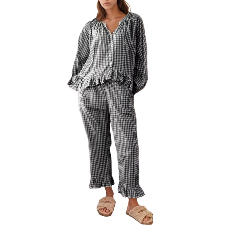 French Gingham Two Piece Pants Set