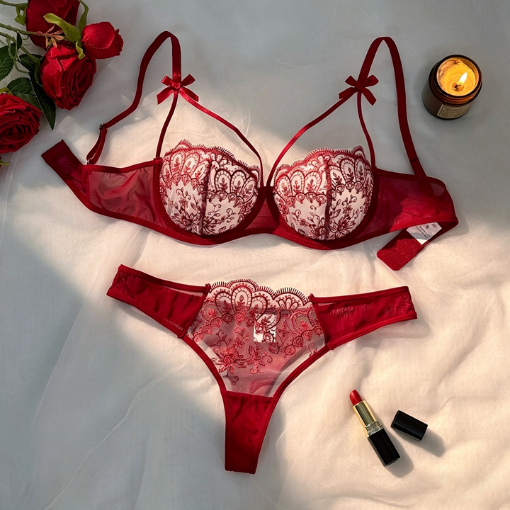 Sheer Mesh Lace Bralette Set