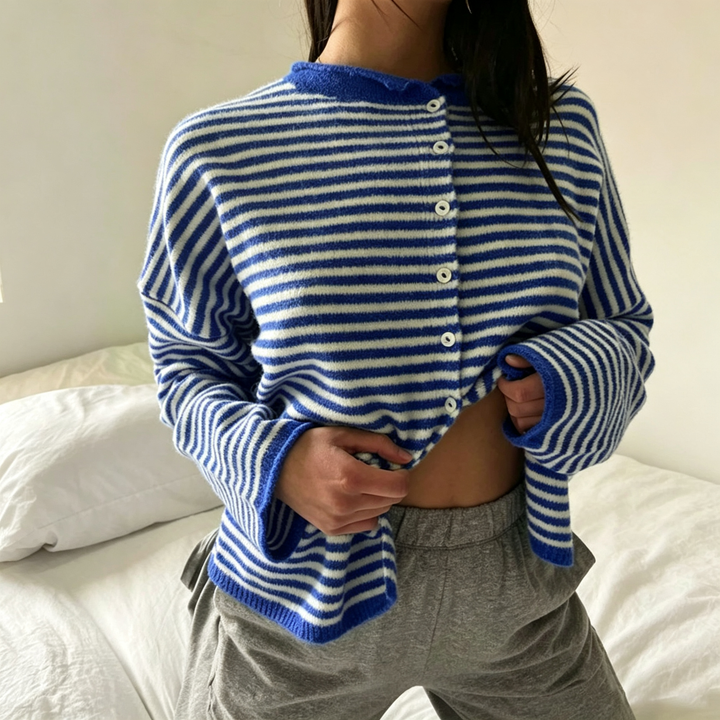 Striped Button-Up Knit Cardigan