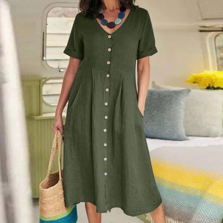 Linen Blend Relaxed Fit Midi Dress