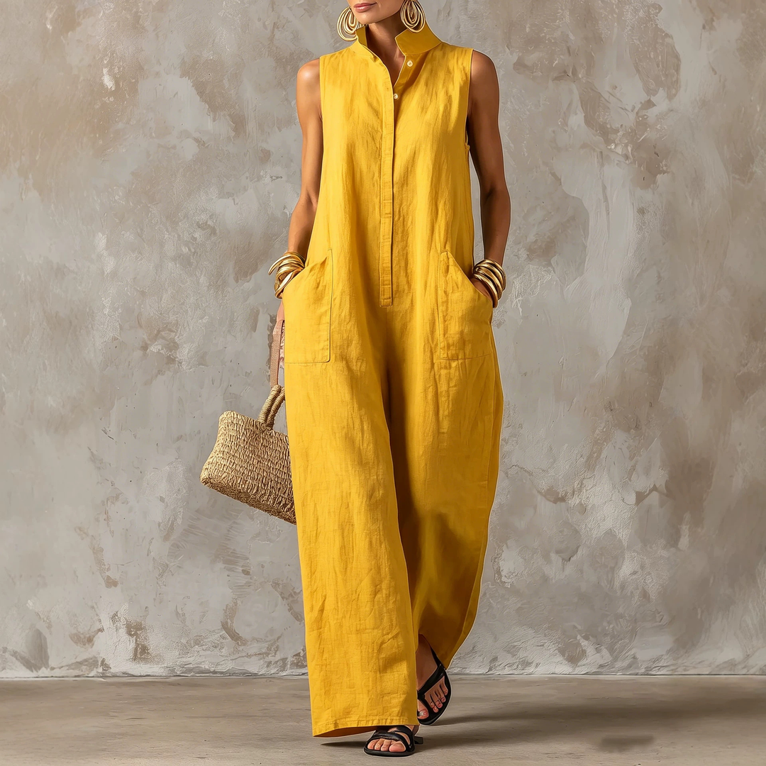 Casual vacation style jumpsuit, sleeveless wide-leg jumpsuit