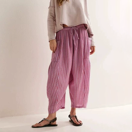 Relaxed Striped Cropped Straight Leg Pants