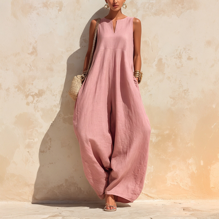 Minimalist V Neck Wide Leg Jumpsuit