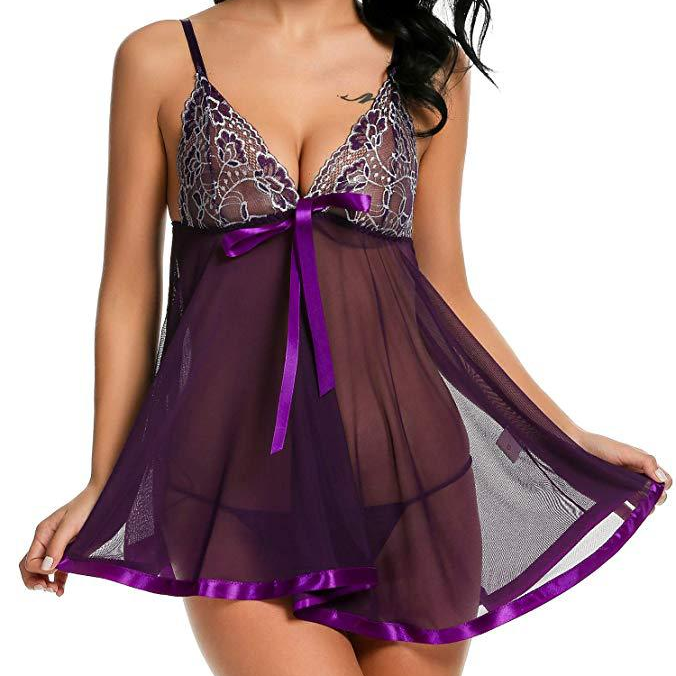 Plus Size Sheer Lace Babydoll – Spaghetti Straps