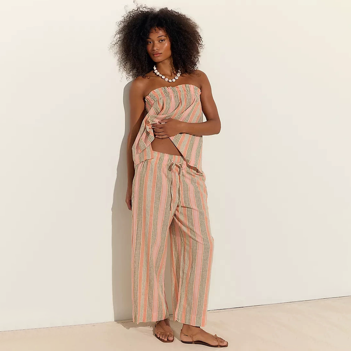 Elegant Striped Strapless Resort Co-Ord Set