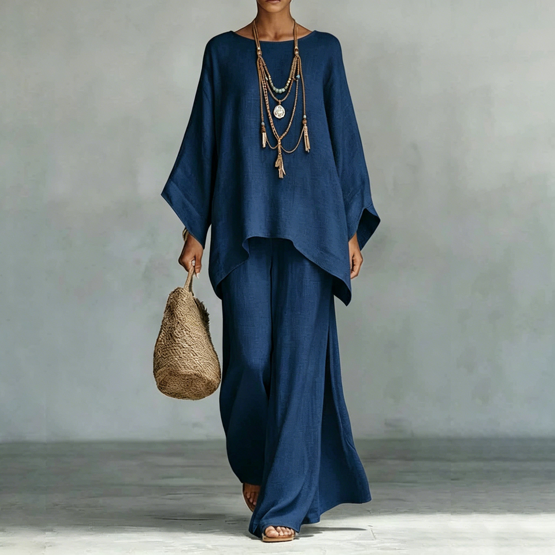 Elegant Linen Blend Top &amp; Wide Leg Pants Set
