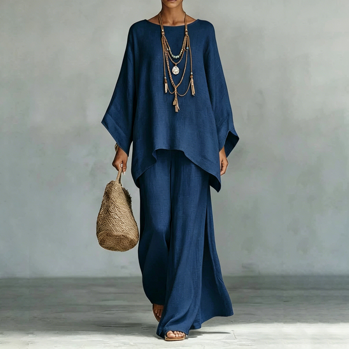 Elegant Linen Blend Top &amp; Wide Leg Pants Set