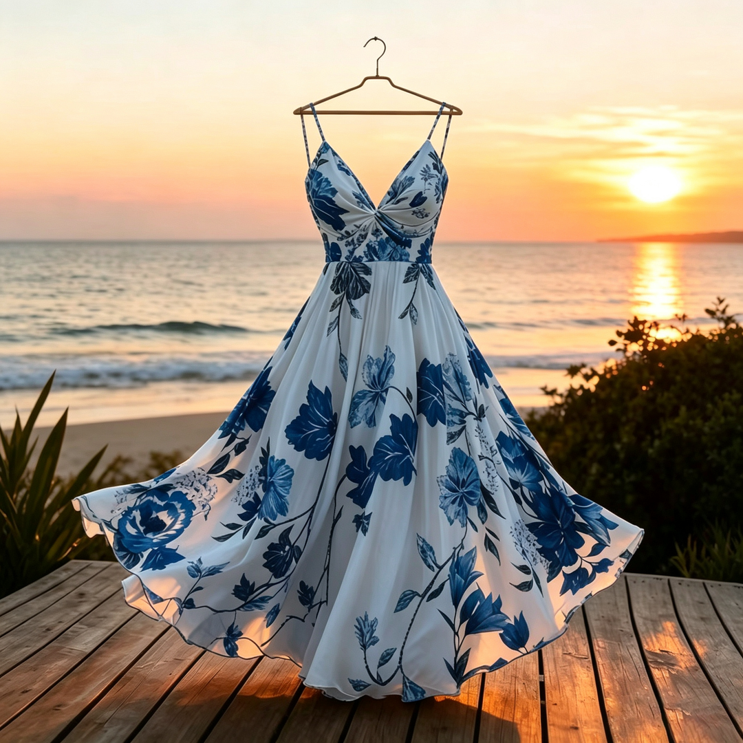 French Tropical Floral Maxi Dress