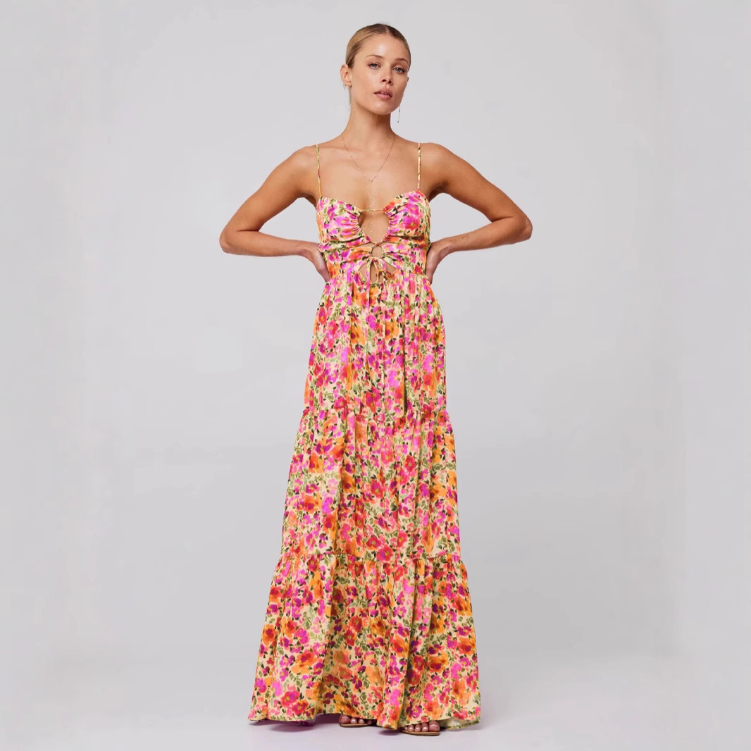 Bohemian style beach tie maxi dress