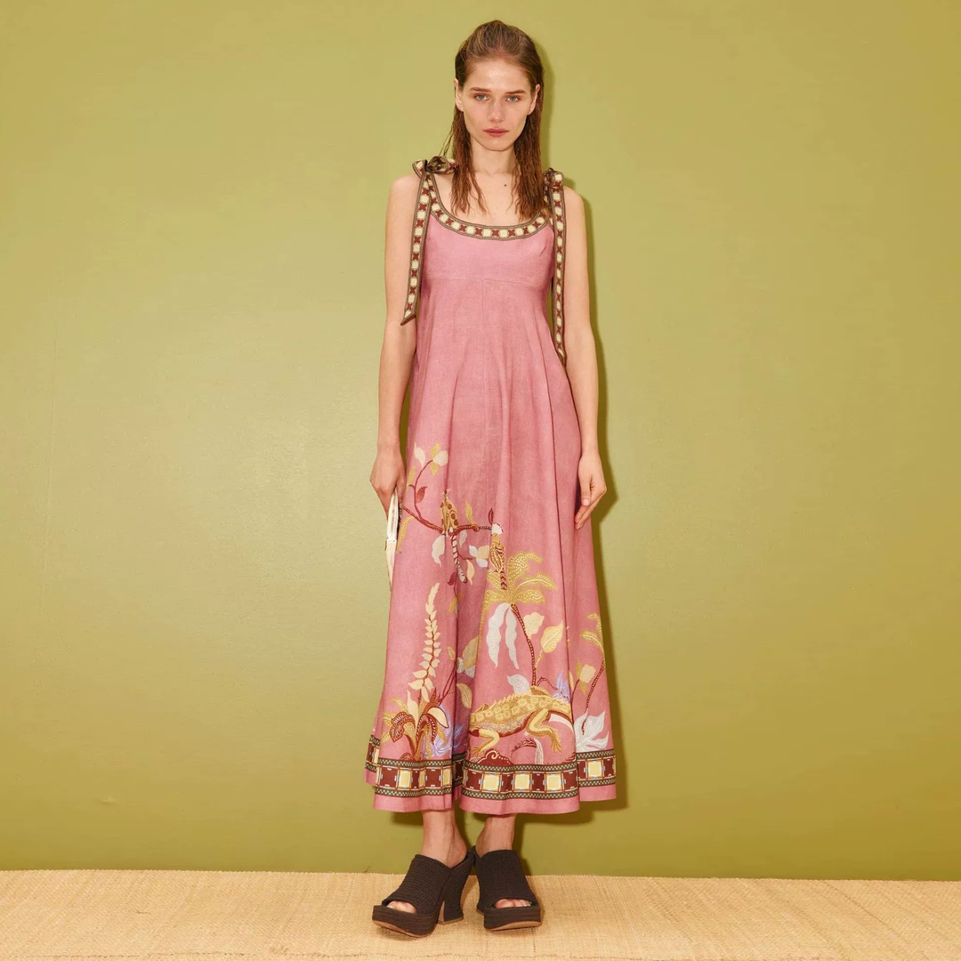 Artisan Tie-Shoulder Botanical Print Maxi Dress