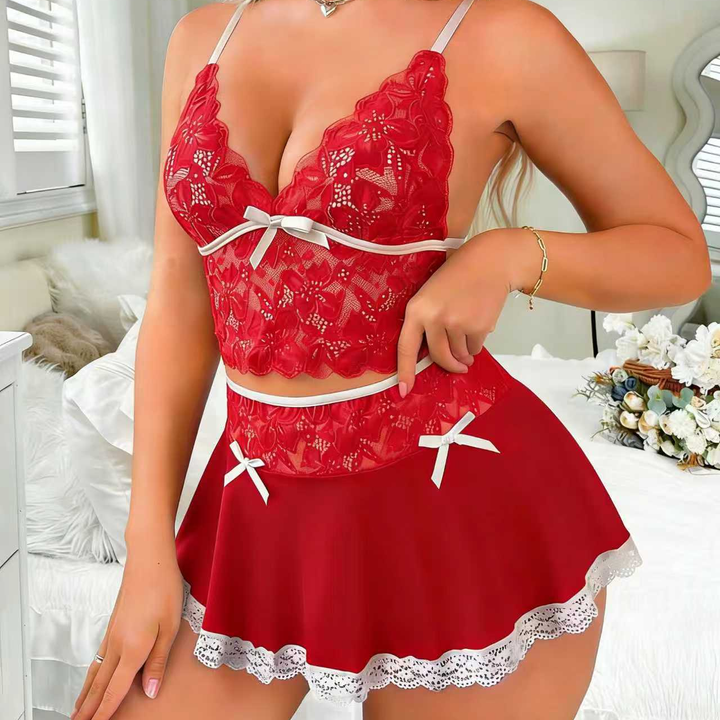 Women’s Lace Lingerie Set – Ruffle Skirt &amp; Garter Detail