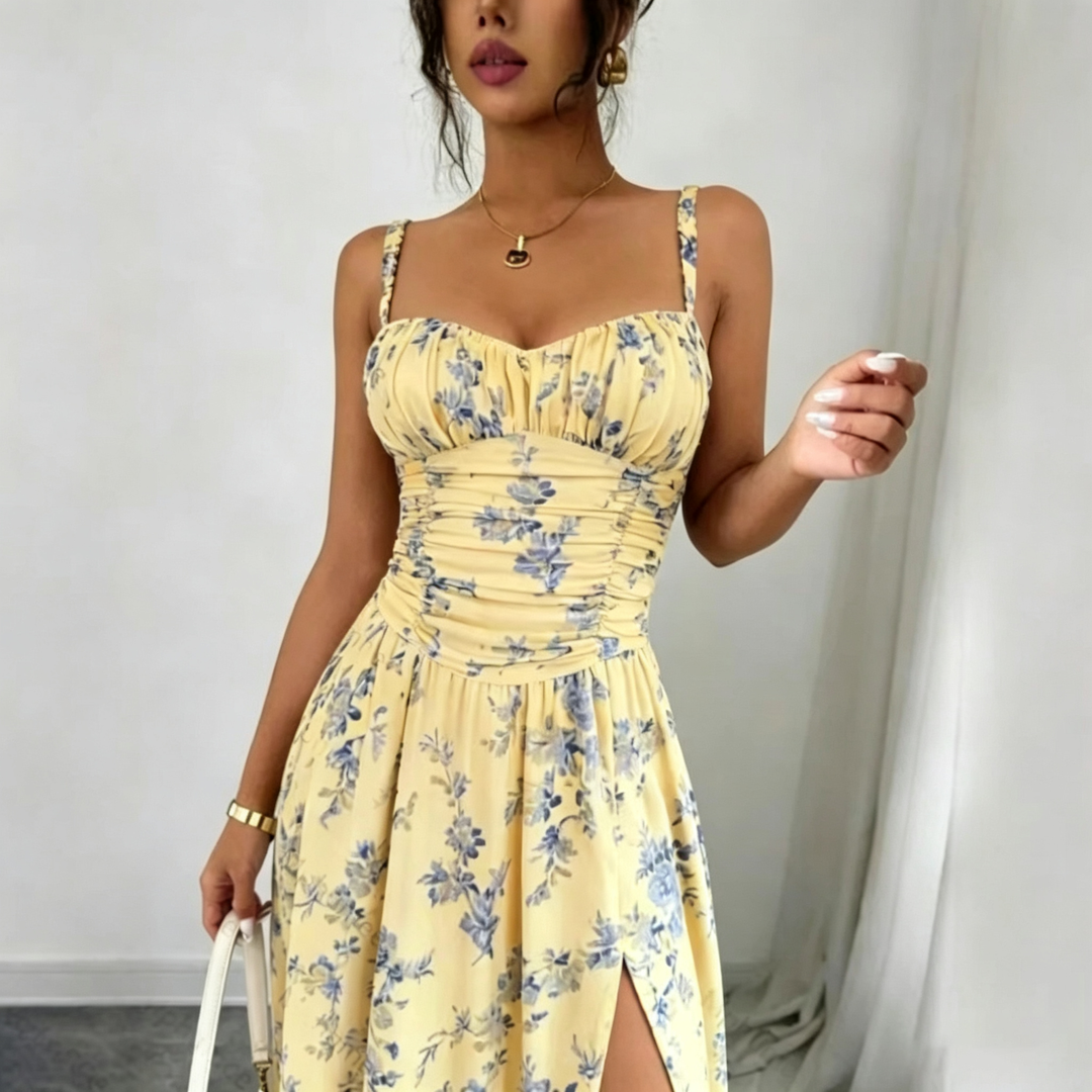 Floral Sweetheart Neck Maxi Dress