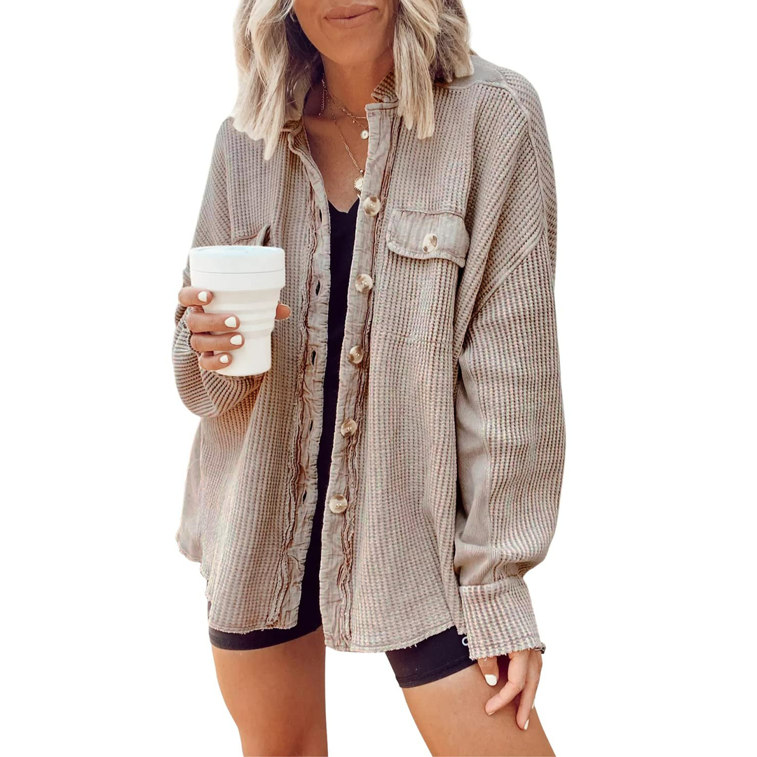Casual collared pocket irregular shirt jacket for women