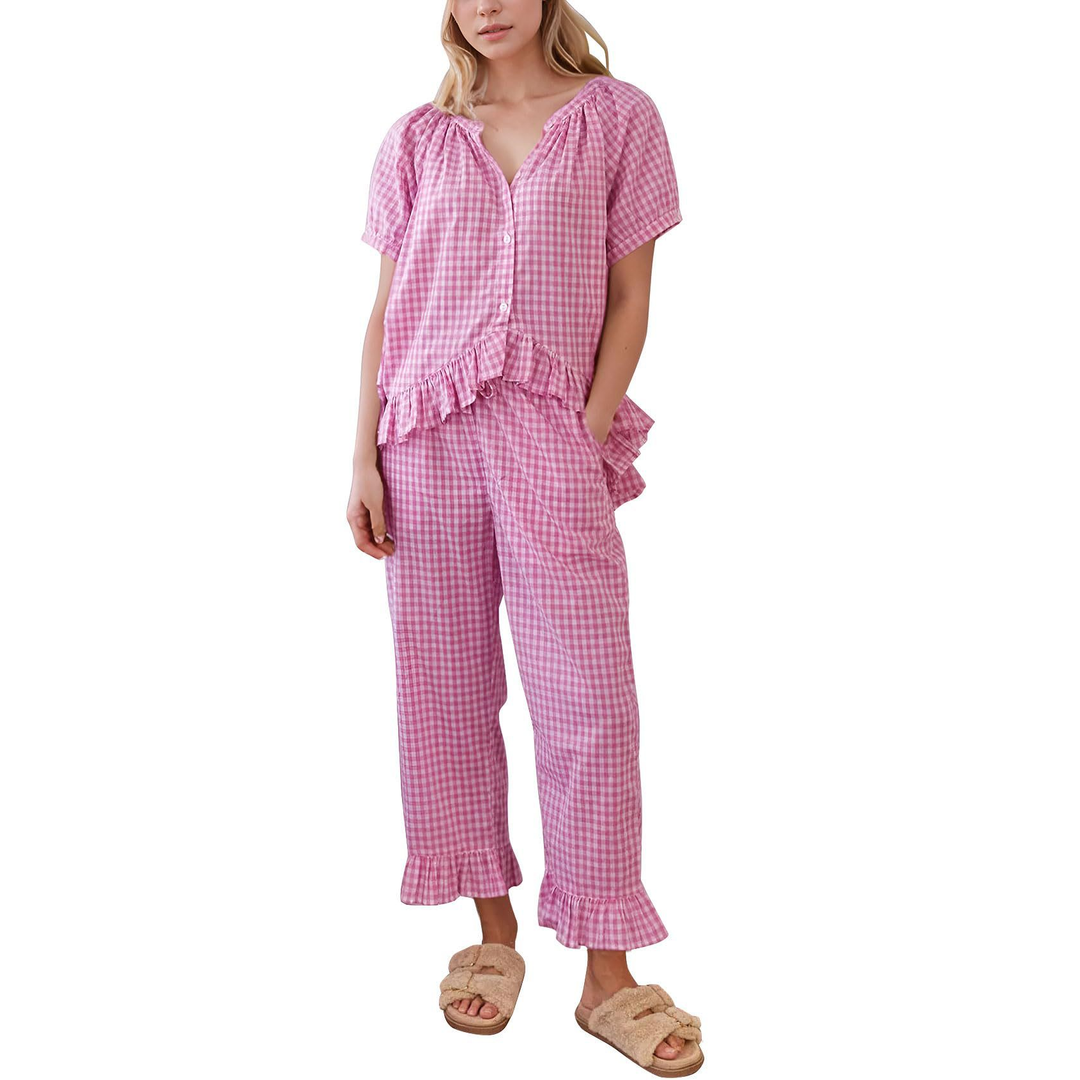Elegant plaid ruffle casual suit