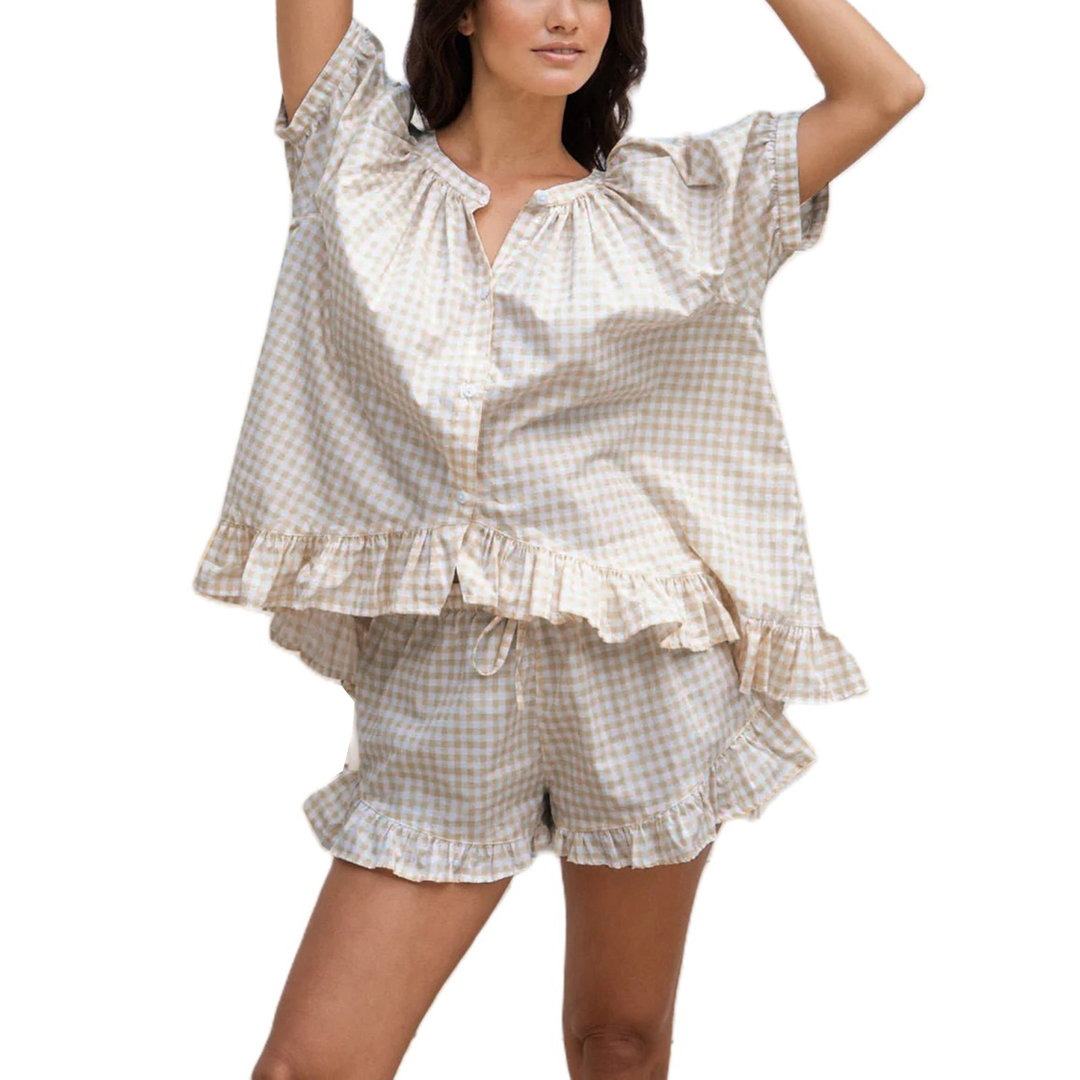Pink Gingham Ruffle Lounge Set