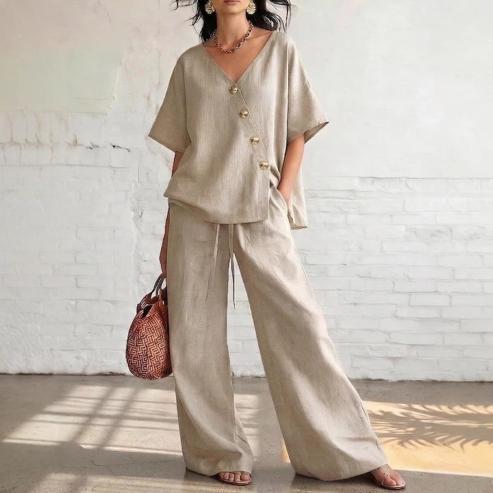 V-Neck Top &amp; Drawstring Pants Lounge Set