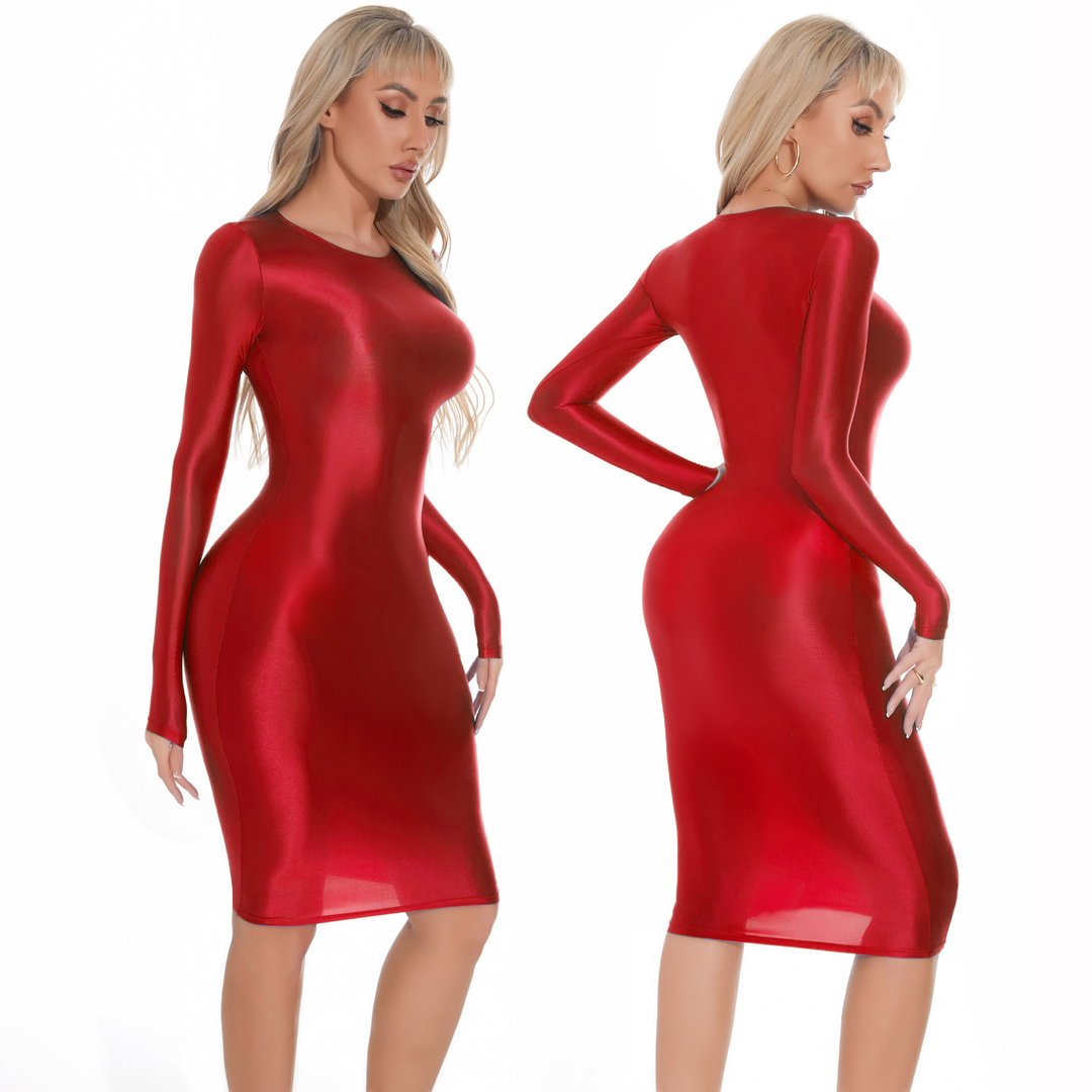 Glossy Bodycon Midi Dress