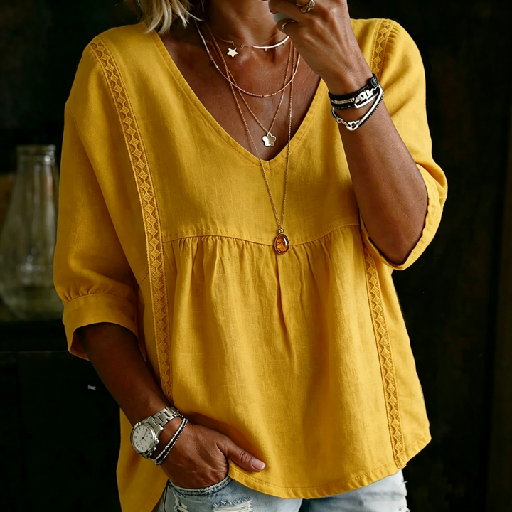 Ruffle V-Neck 3/4 Sleeve Blouse