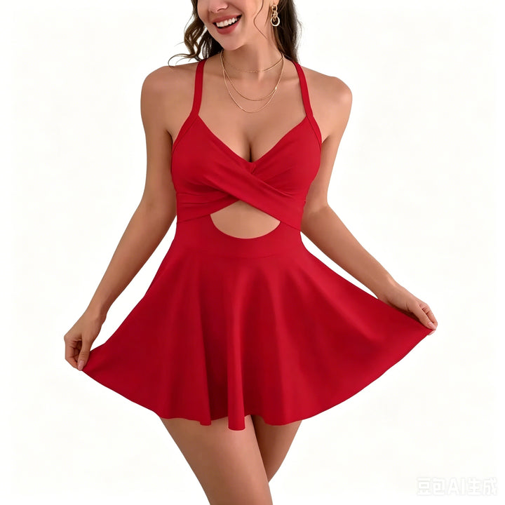 V-Neck Wrap Cutout Skirted One-Piece Swimsuit