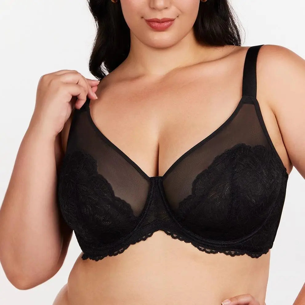 Plus-Size Sheer Lace Underwire Full-Cup Bra