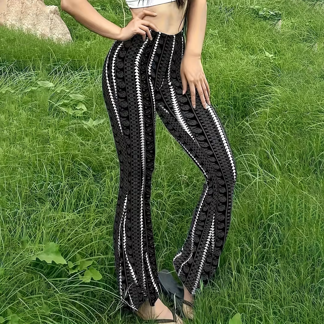 Bohemian-style printed high-elasticity flared leggings