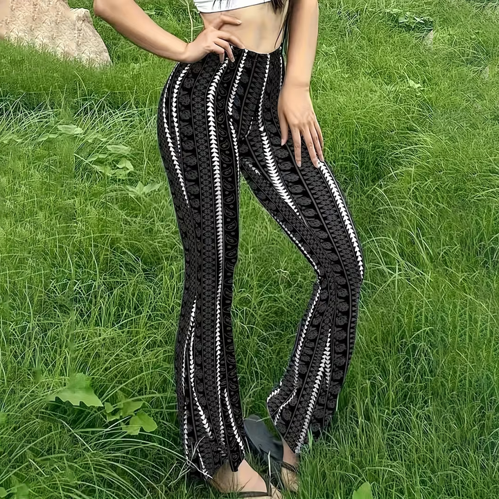 Bohemian-style printed high-elasticity flared leggings