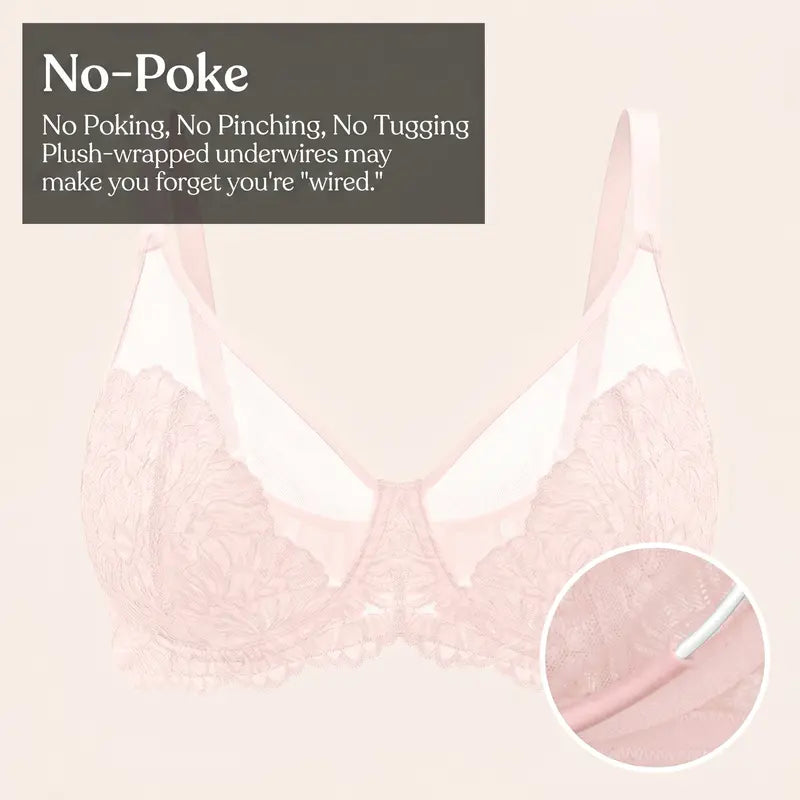 Plus-Size Sheer Lace Underwire Full-Cup Bra