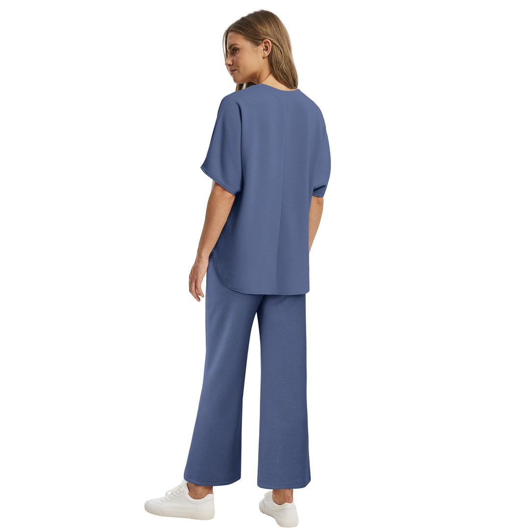 Round Neck Top &amp; Wide Leg Pants Set