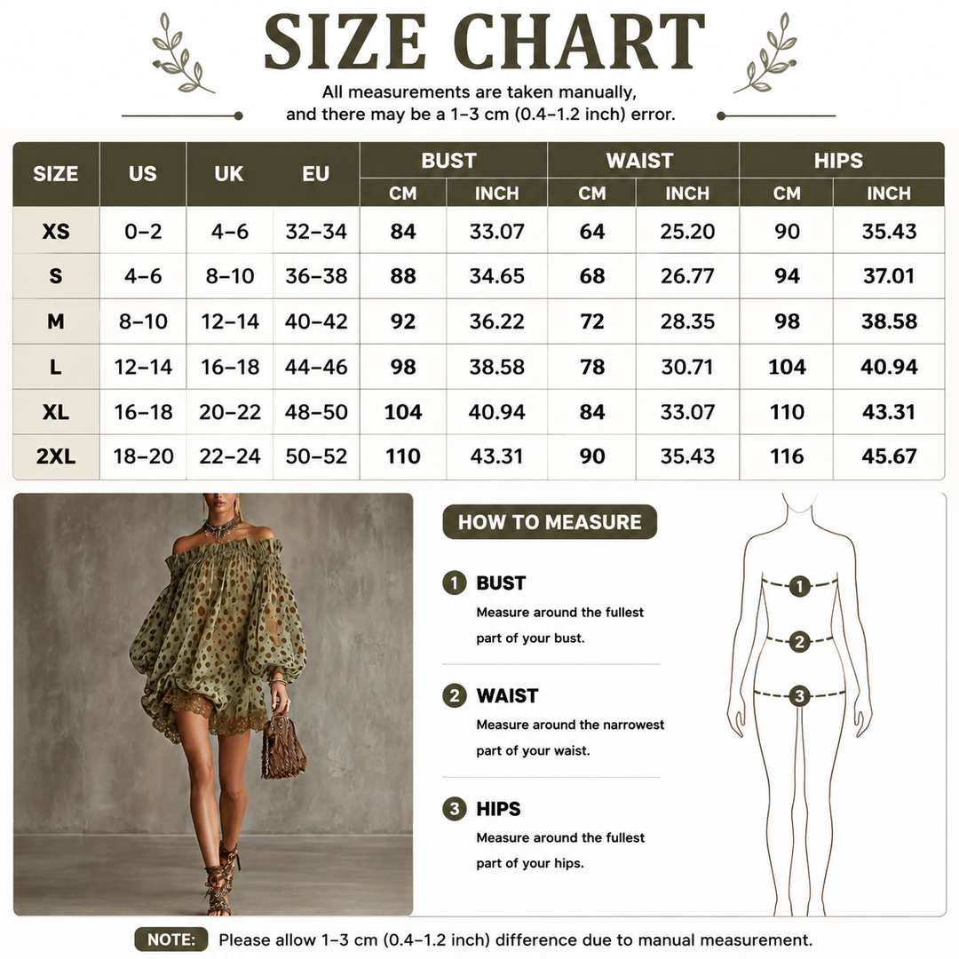 Bohemian-style off-shoulder polka dot mini dress