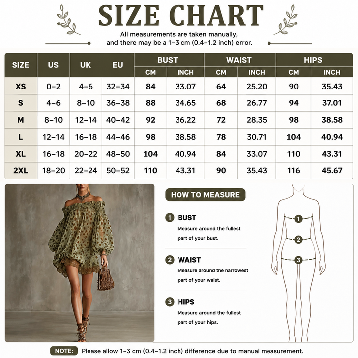 Bohemian-style off-shoulder polka dot mini dress