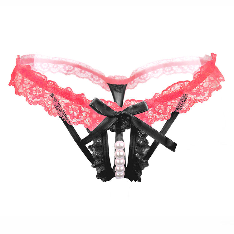 Pearl crotchless seductive lace thong