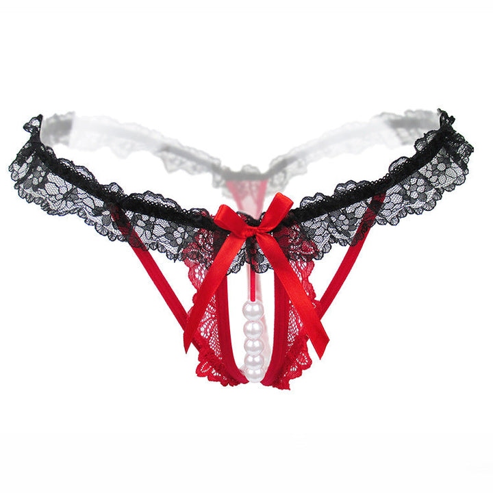 Pearl crotchless seductive lace thong