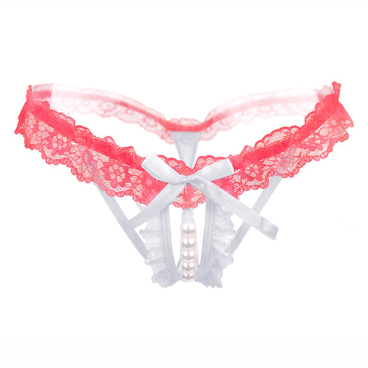 Pearl crotchless seductive lace thong