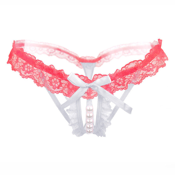 Pearl crotchless seductive lace thong