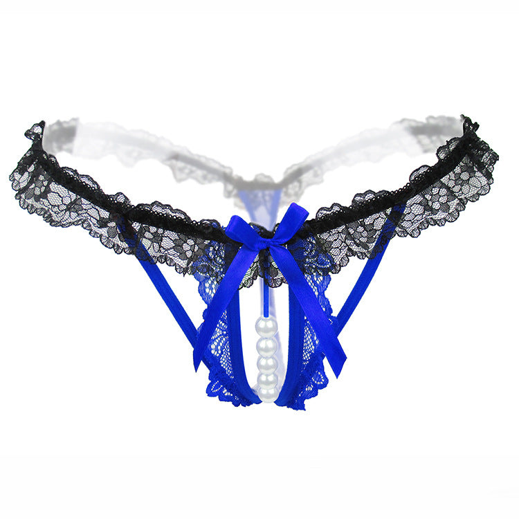 Pearl crotchless seductive lace thong