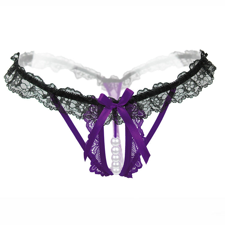 Pearl crotchless seductive lace thong