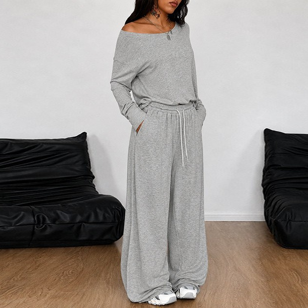 Off-shoulder wide-leg casual set
